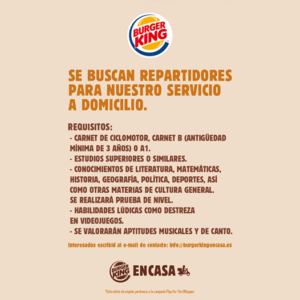 Burger King exige estudios superiores y aptitudes de canto para repartir hamburguesas