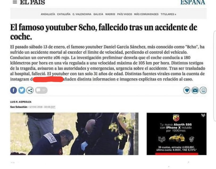 INVENT: El diario 'El País' no ha "matado" al famoso youtuber 8cho