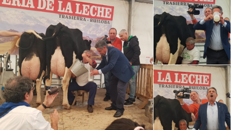 Las redes versionan la última "posesión" de Miguel Ángel Revilla bebiendo leche cruda