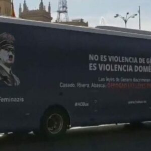 Un autobús con la imagen de Hitler de Hazte Oír inicia desde el Bernabéu su denuncia contra el "feminismo radical"