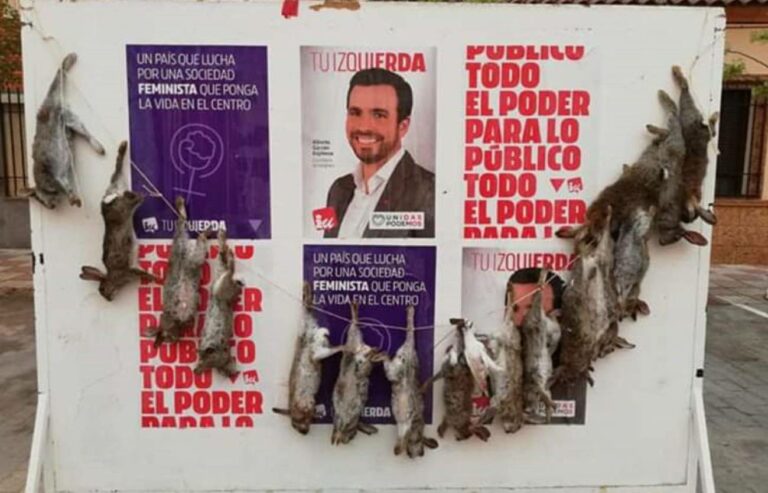 Aparecen 16 conejos muertos sobre los carteles de Unidas Podemos en un pueblo de Toledo