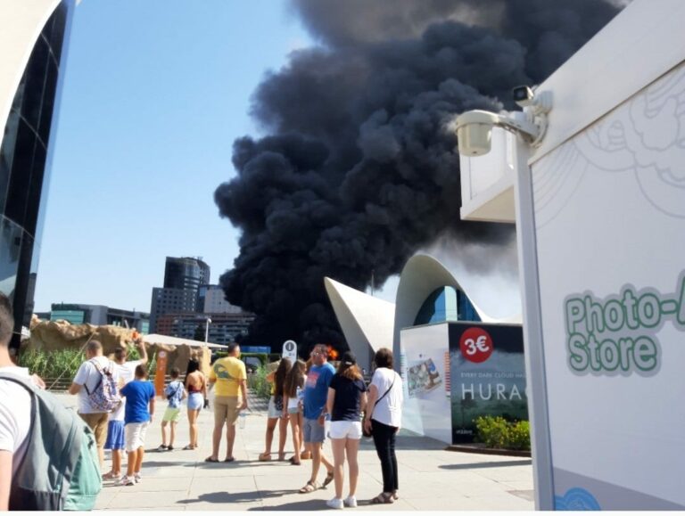 Evacuan a 1.400 personas por un aparatoso incendio en el Oceanogràfic de Valencia