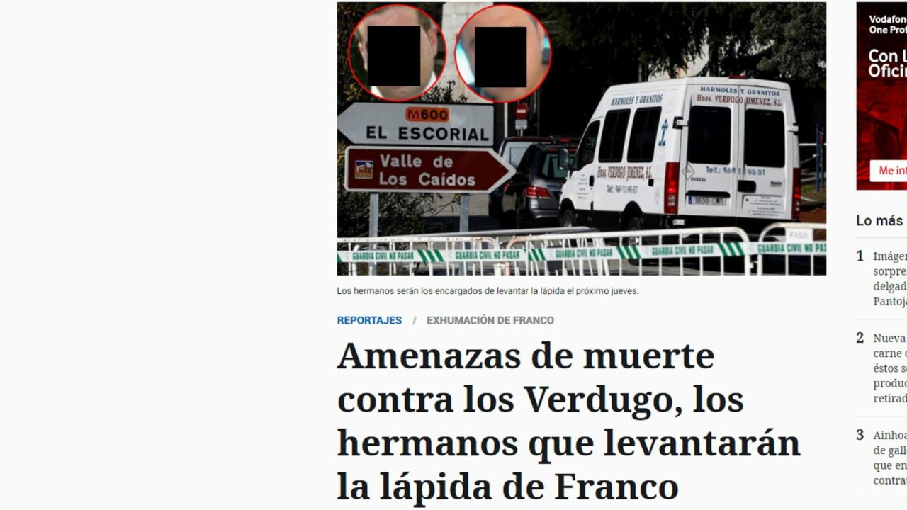 El Español publica los rostros de los trabajadores amenazados por la extrema derecha por levantar la lápida de Franco