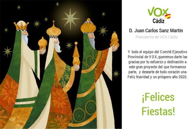 Vox Cádiz blanquea a Baltasar de la felicitación de Navidad