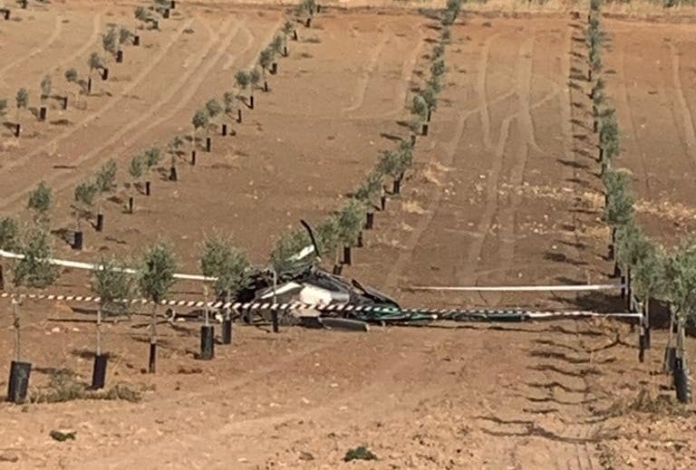 Helicóptero siniestrado en Pedrera (Sevilla). 